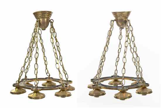 Appraisal: A Pair of Brass Six-Light Fixtures each of circular form