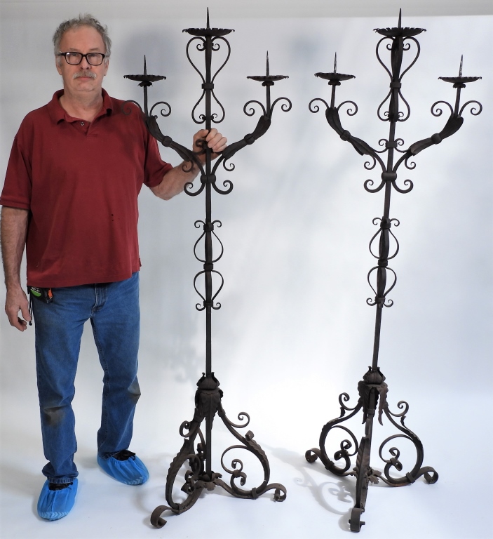 Appraisal: PR C AMERICAN WROUGHT IRON PRICKETS United States th CenturyTall