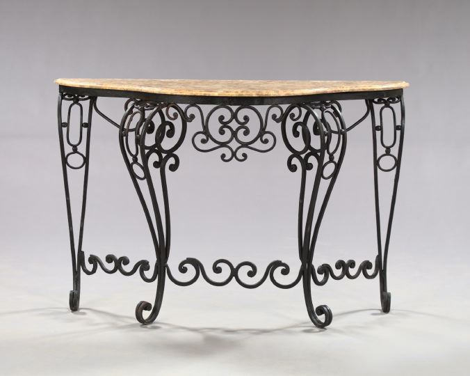 Appraisal: Pair of Wrought-Iron and Marble-Top Side Tables each with a