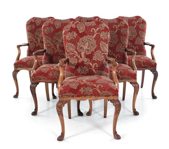 Appraisal: Queen Anne style carved walnut armchairs set of six late