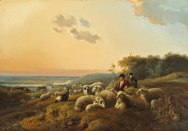 Appraisal: Augustus Knip Dutch b A shepherd with his flock in