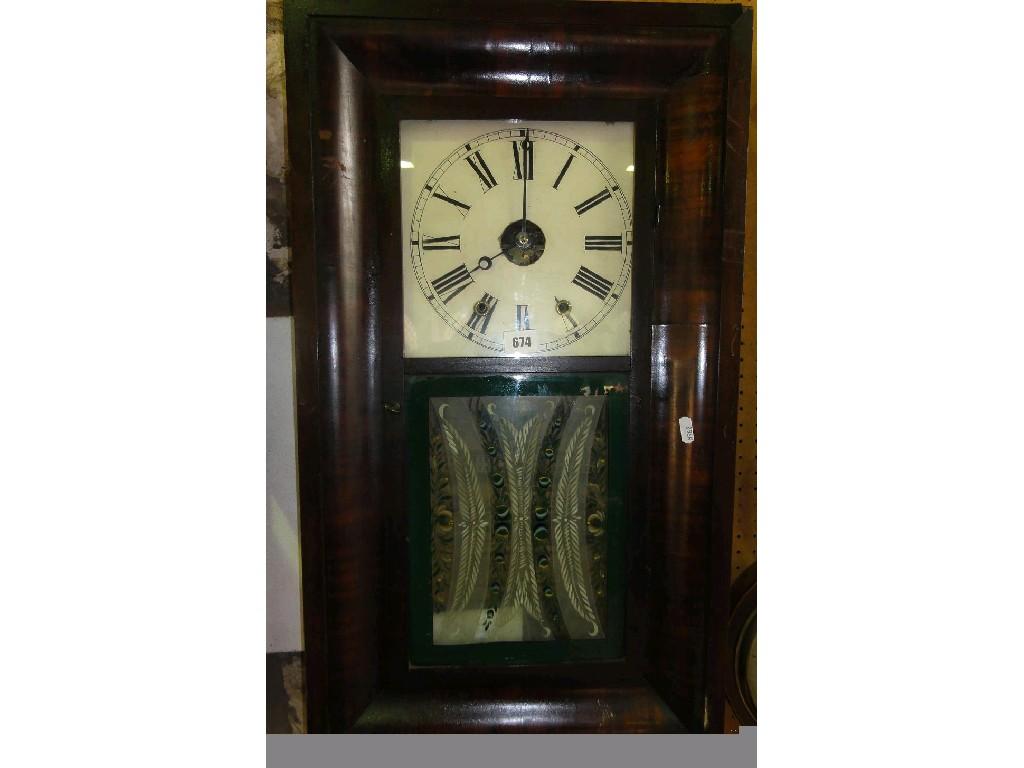 Appraisal: An American ogee wall clock with square painted dial and