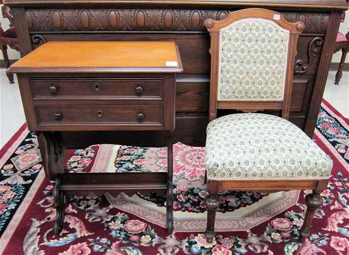 Appraisal: VICTORIAN WALNUT WORK TABLE AND CHAIR American last quarter of