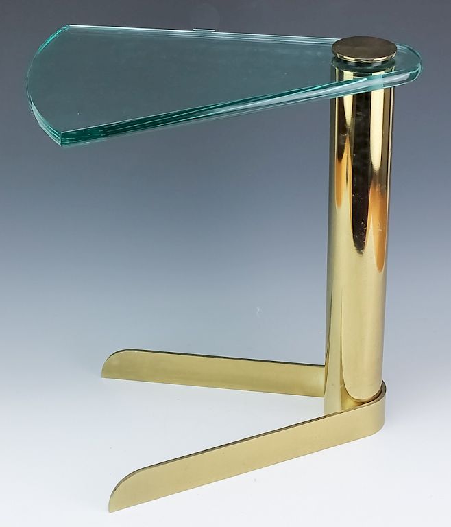 Appraisal: Mid Century Modern PACE Wedge Glass Brass Table Occasional table