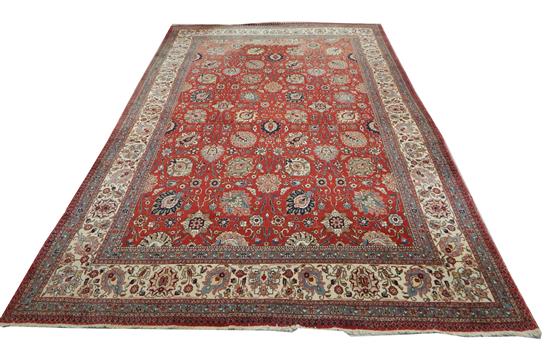 Appraisal: RUG Modern Persian style hand-woven carpet red ground with tan