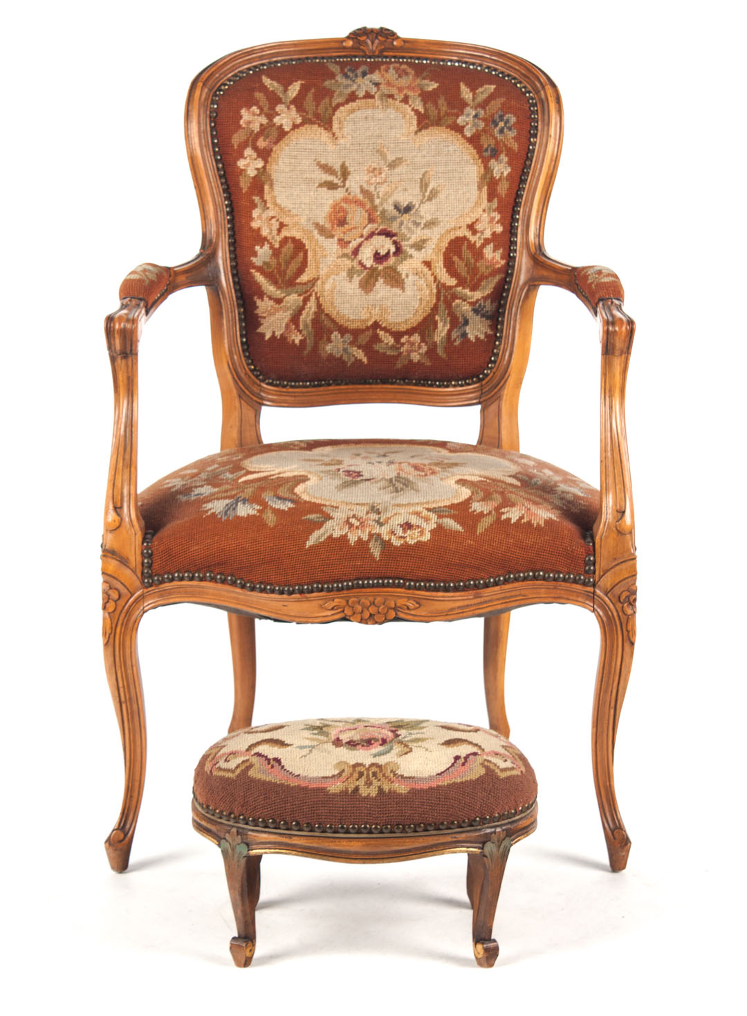 Appraisal: Belgian Louis XV style fauteuil and footstool early th century