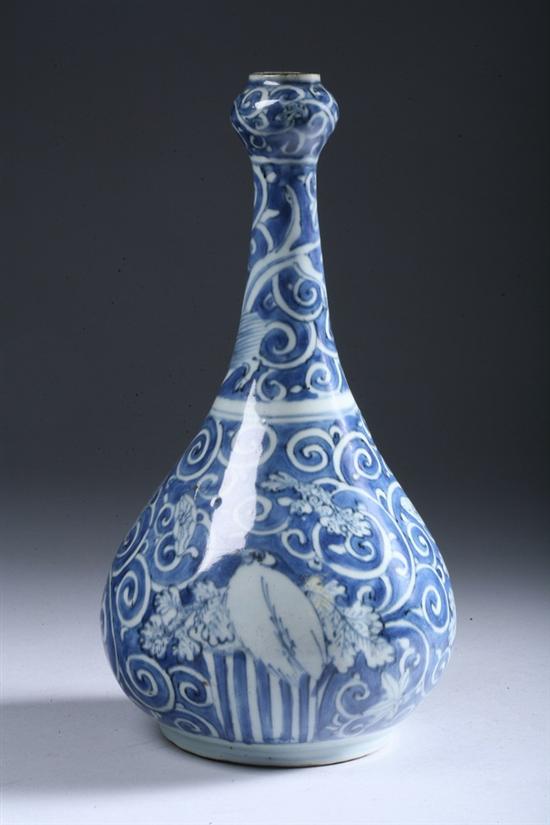 Appraisal: RARE CHINESE BLUE AND WHITE PORCELAIN BOTTLE VASE Ming Dynasty