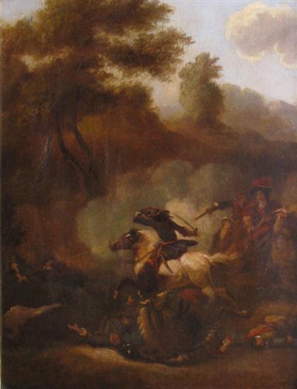 Appraisal: FOLLOWER OF JACQUES COURTOIS french - MILITARY SKIRMISH Oil on