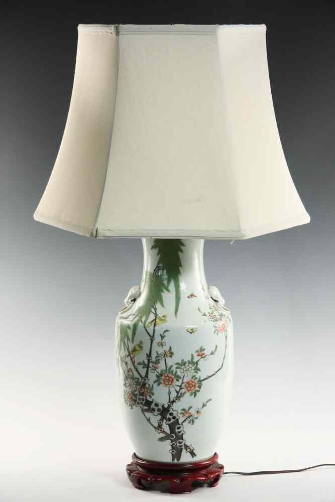 Appraisal: TABLE LAMP - Chinese export floor vase with vine in