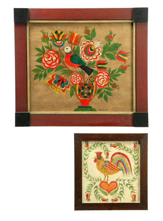 Appraisal: TWO THEOREMS American th century watercolor on paper Rooster by