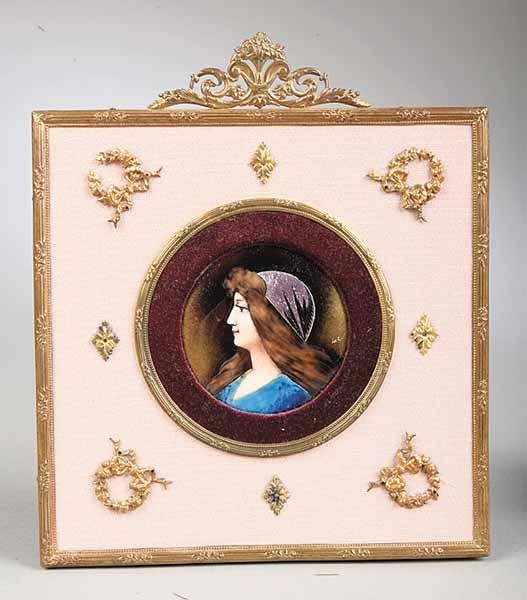 Appraisal: An Enamel-on-Copper Portrait Miniature Depicting a Young Woman in Renaissance