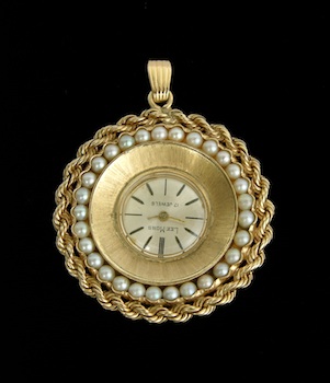 Appraisal: A k Gold and Pearl Pendant Watch A k yellow