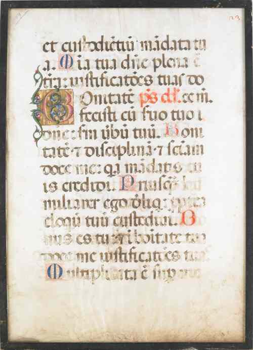 Appraisal: Framed vellum manuscript page x