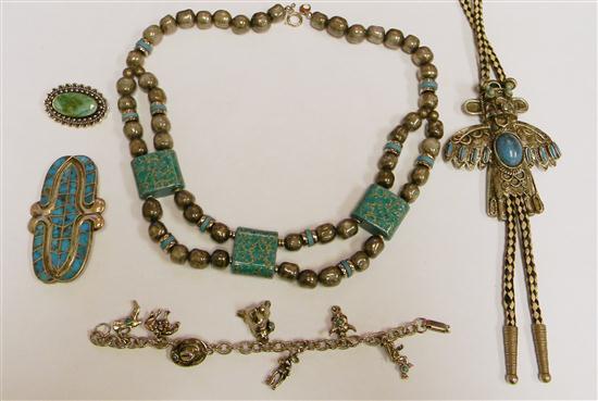 Appraisal: JEWELRY Assortment of Southwestern silver jewelry including a necklace double