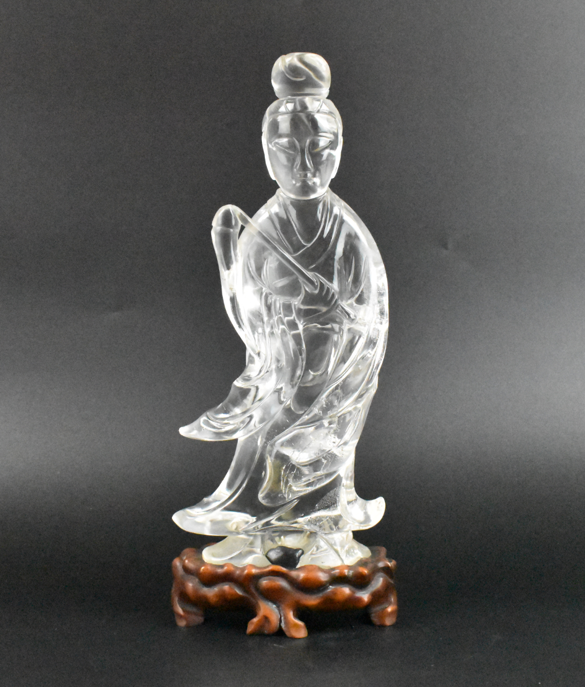 Appraisal: Chinese Late Qing Dynasty carved rock crystal Guanyin wearing robe