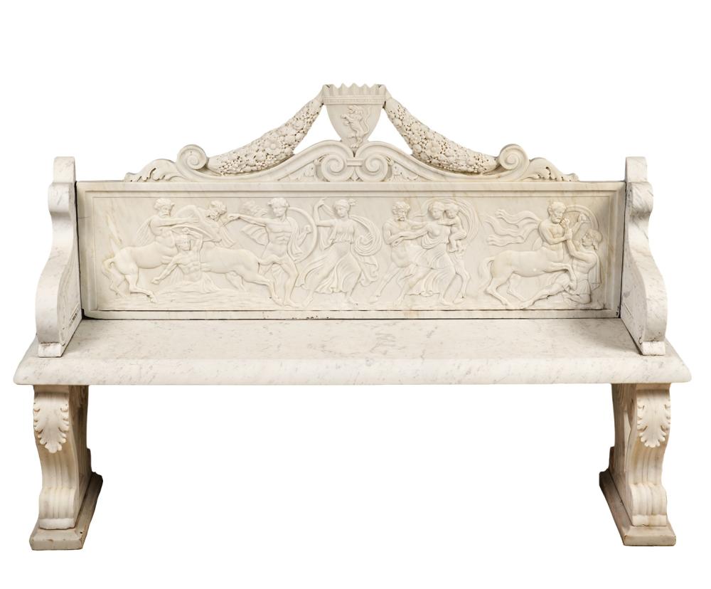 Appraisal: TH CT ENGLISH CARRARA MARBLE GARDEN BENCH th C English