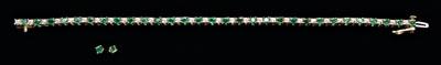 Appraisal: Emerald and diamond bracelet round faceted emeralds estimated total weight