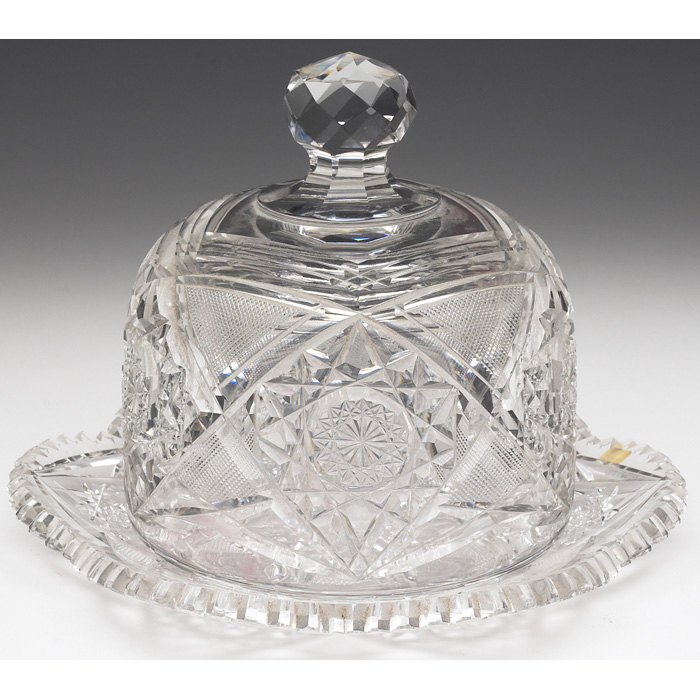 Appraisal: Cut Glass covered butter dome lid with underplate in hobstars