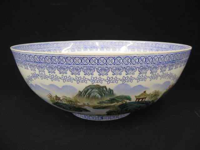 Appraisal: Chinese Eggshell Porcelain Centerpiece Bowl superb handpainted landscapes blue trim