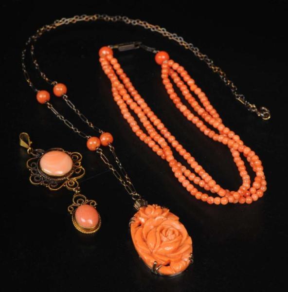 Appraisal: Lot of Antique Jewelry Pink Coral Pieces Description Includes one