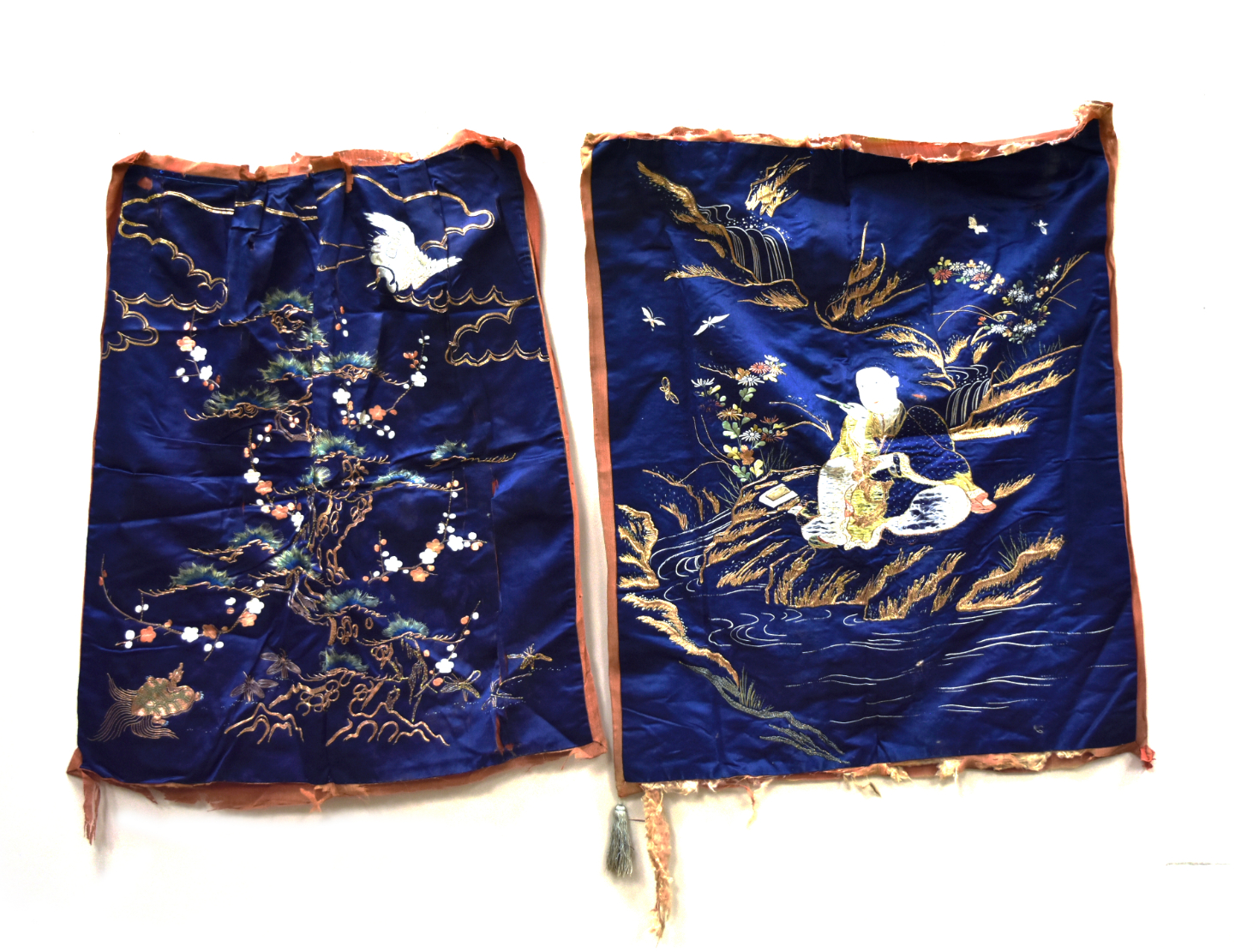 Appraisal: two Chinese Late Qing Dynasty silk embroidery depicting a figure