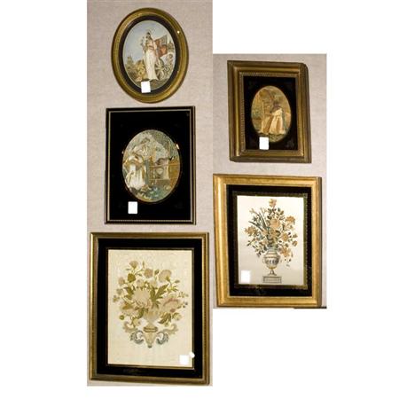 Appraisal: Group of Five Framed English and Continental Wool and Silk