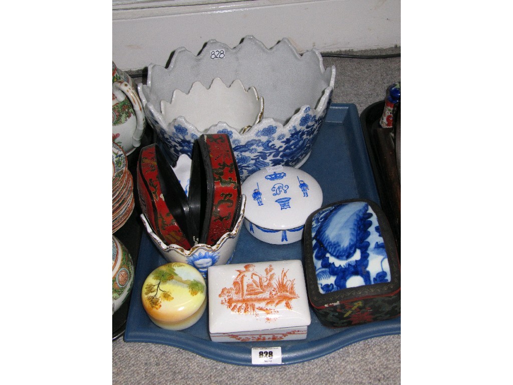 Appraisal: Tray lot of assorted ceramics to include planters trinket boxes