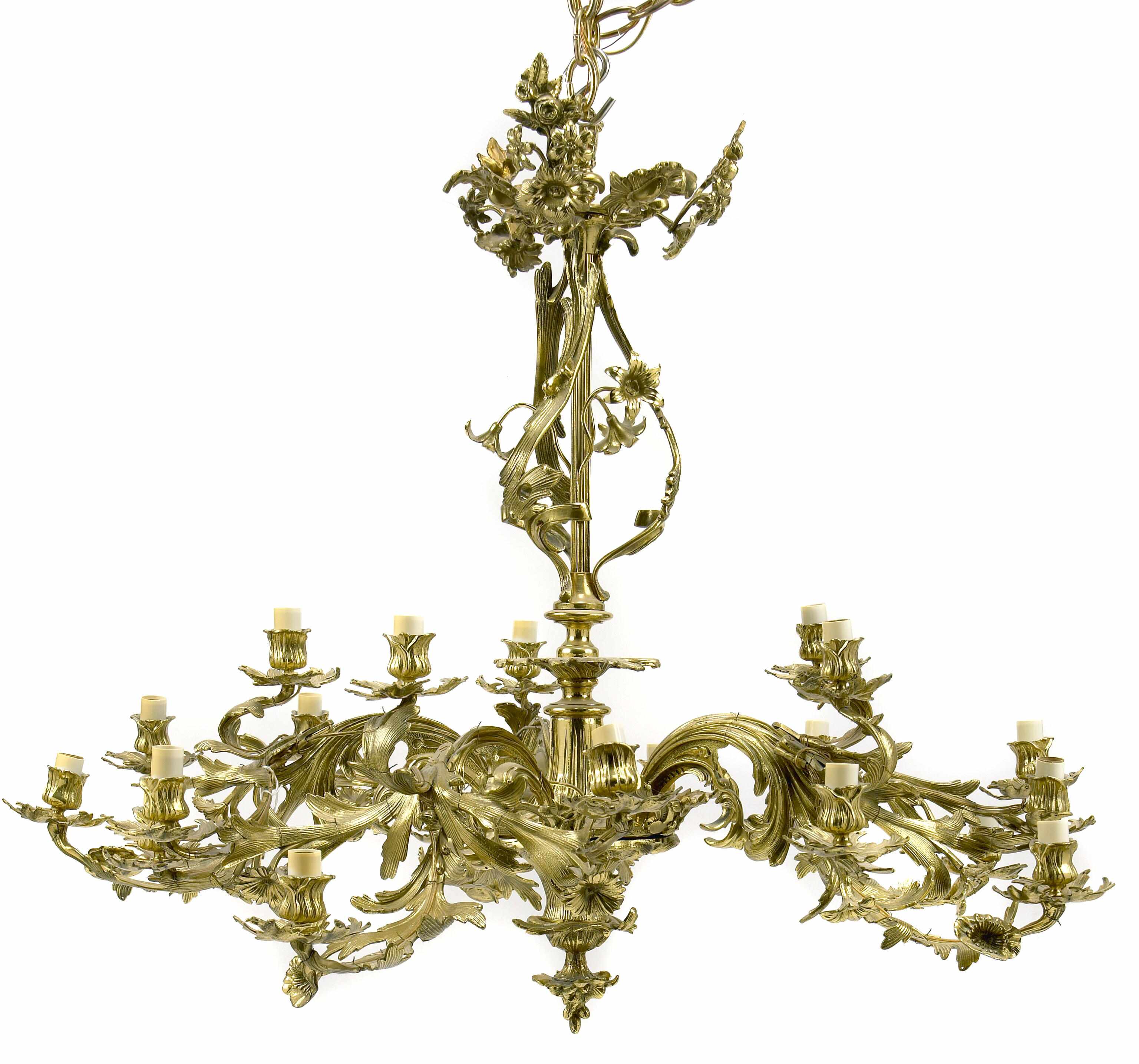 Appraisal: A Louis XV style gilt bronze twenty light chandelier height