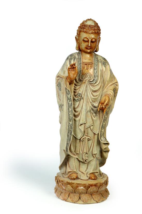 Appraisal: STATUE OF BUDDHA Asian th century soapstone Buddha in flowing