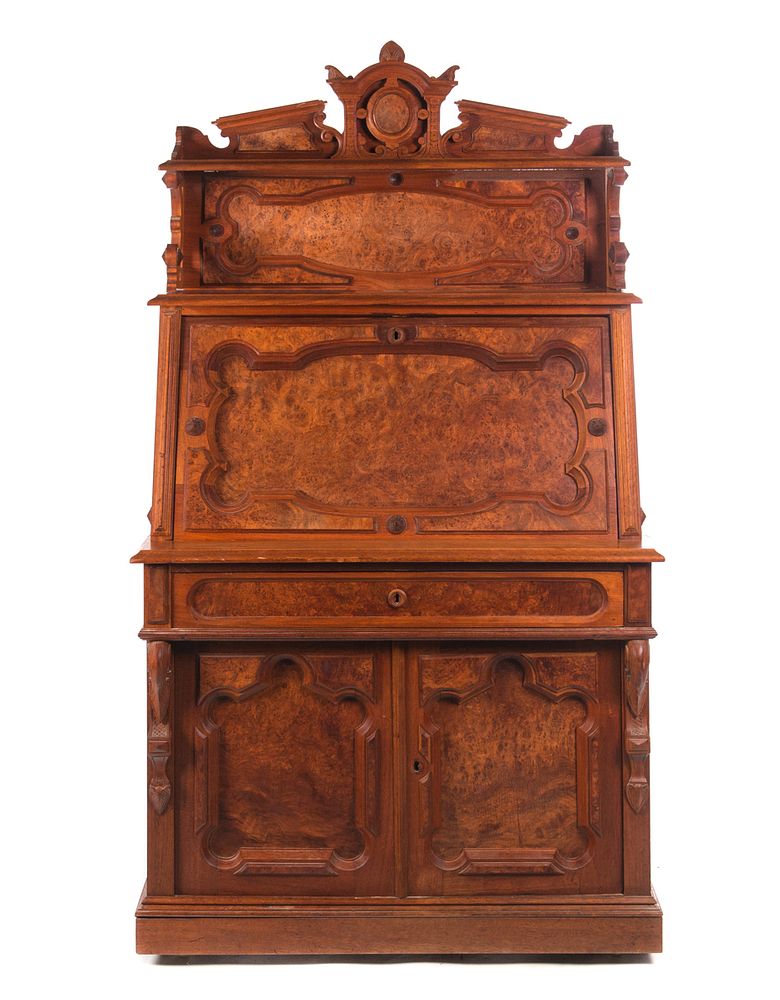 Appraisal: Walnut Victorian Drop Front Secretary Walnut Victorian Drop Front Secretary