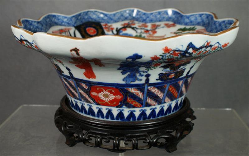 Appraisal: Imari porcelain scalloped center bowl floral landcape and dragon decoration