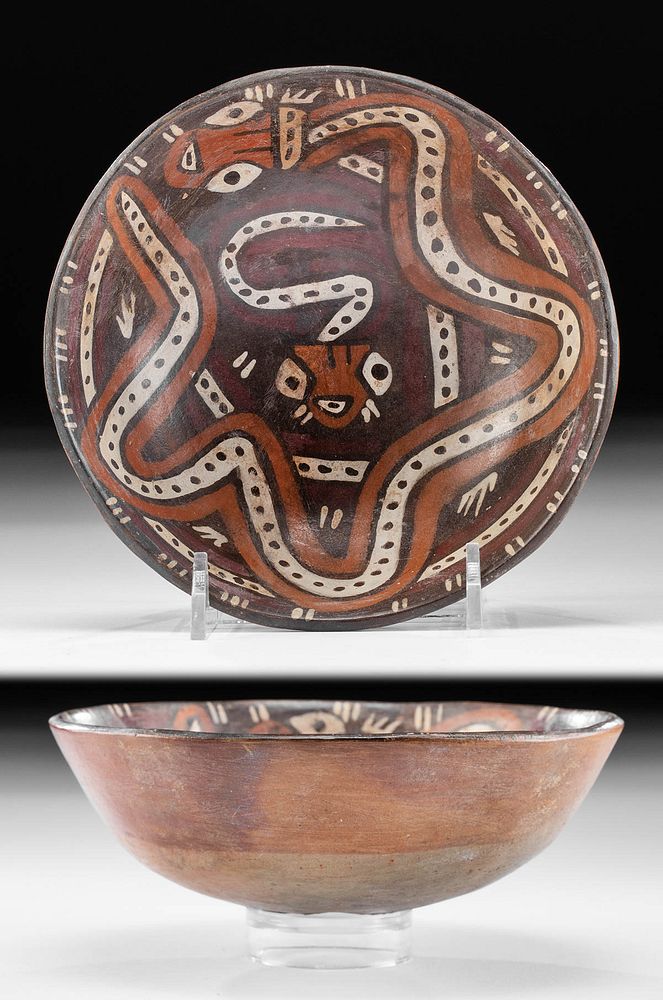 Appraisal: Lovely Nazca Polychrome Bowl w Snakes ex-Museum Pre-Columbian South Coast