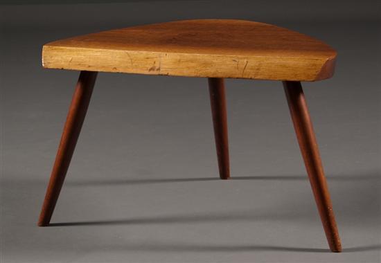 Appraisal: George Nakashima Japanese American - Triangular-form walnut plank-stool in H