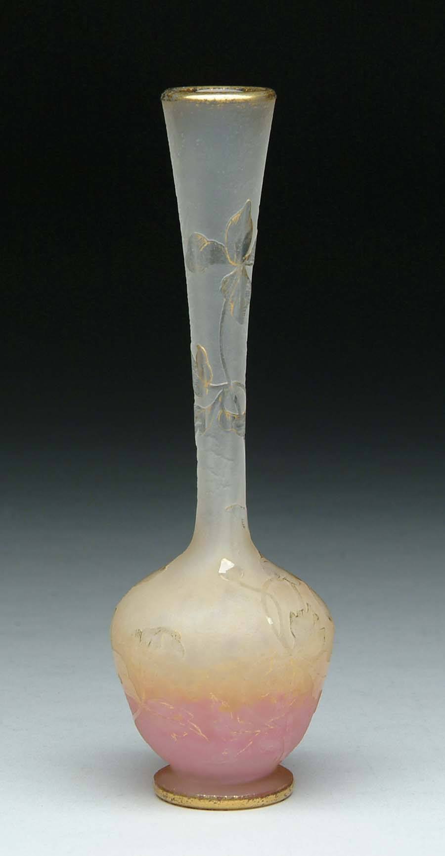 Appraisal: DAUM NANCY CABINET STICK VASE Clear cameo decoration of flower