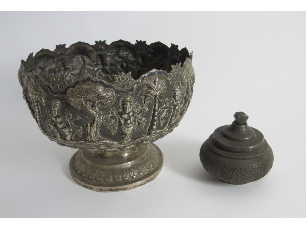 Appraisal: An Indian white metal bowl embossed and chased with a