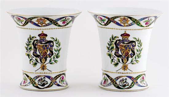 Appraisal: Pair Meissen style cachepots vasiform decorated with vibrant enamels with