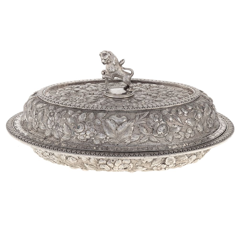 Appraisal: Baltimore Silver Plated Repousse Covered Dish mid- th century oval