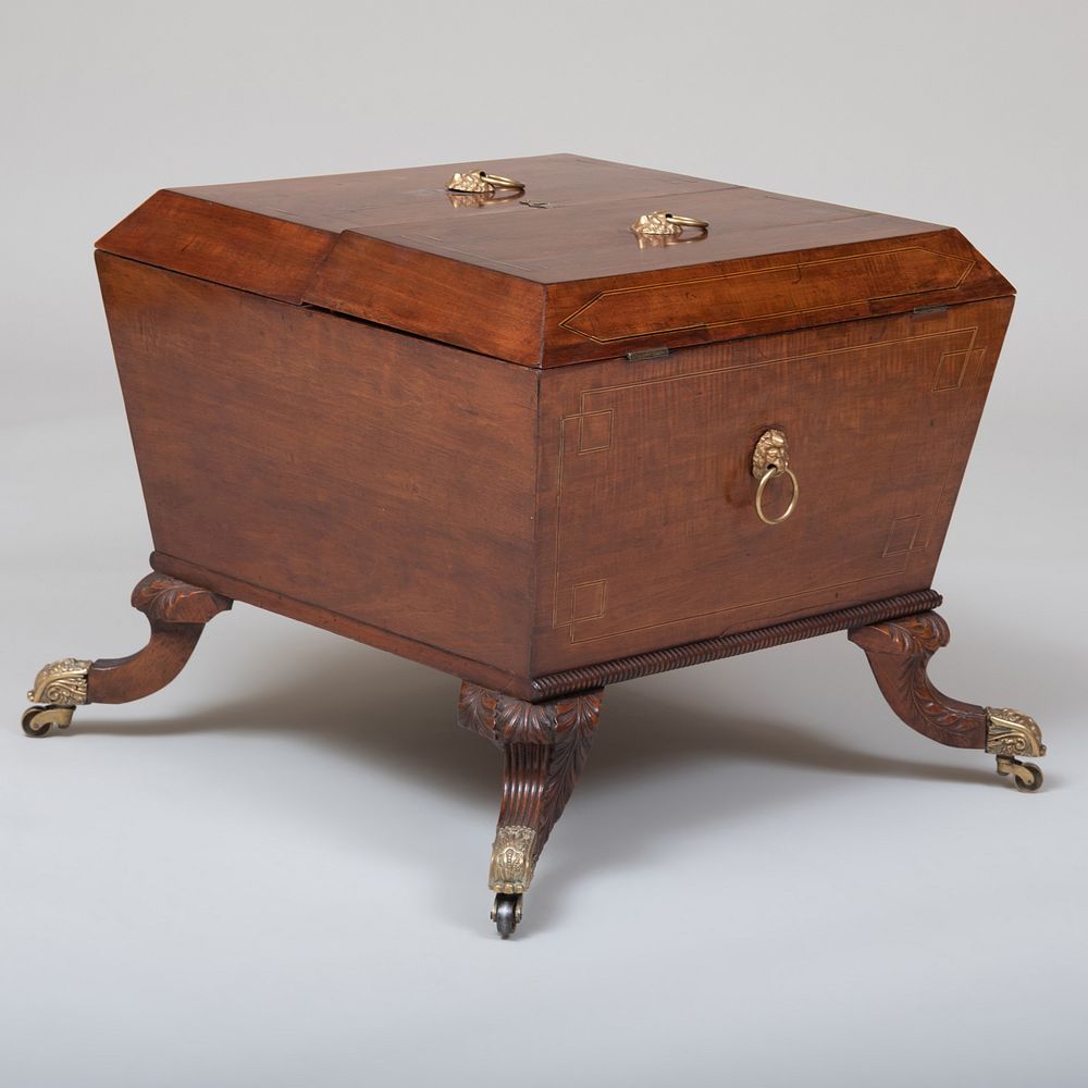 Appraisal: Regency Inlaid Mahogany Cellarette Fitted with a compartmentalize interior and