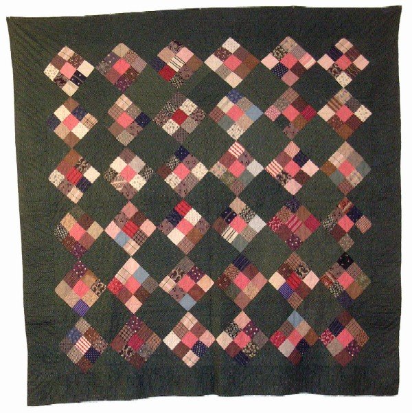 Appraisal: Quilt Multicolor block patchwork Green ground Red reverse Reported to