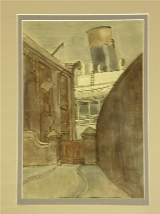 Appraisal: William Gaunt British - watercolour street scene with an ocean