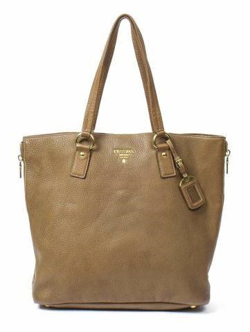 Appraisal: Prada shopper tote bag in brown grained leather with gold-tone