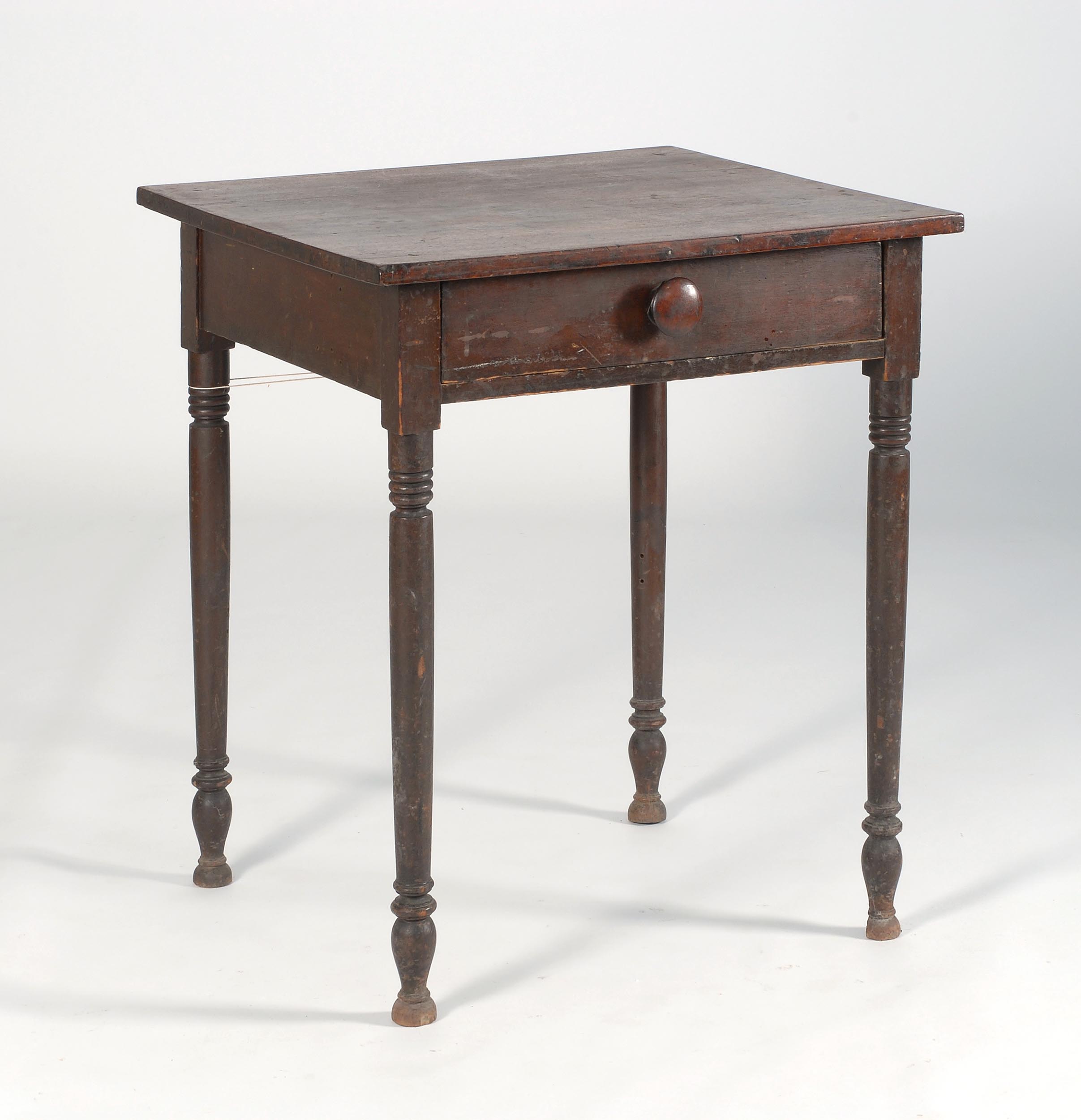 Appraisal: ANTIQUE AMERICAN ONE-DRAWER SIDE TABLE in pine with brown paint