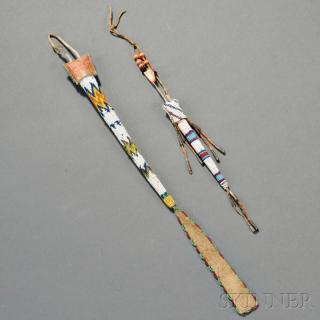 Appraisal: Two Plains Beaded Hide Awl Cases c last quarter th