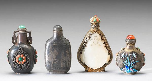 Appraisal: Four metal snuff bottles Late Qing Dynasty The first a