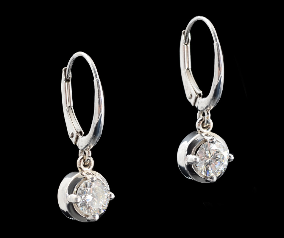 Appraisal: DIAMOND DROP EARRINGS K white gold wire and lever back