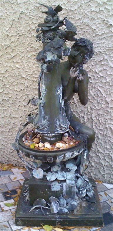 Appraisal: BRONZE GARDEN FOUNTAIN Figure of nude maiden with birds column