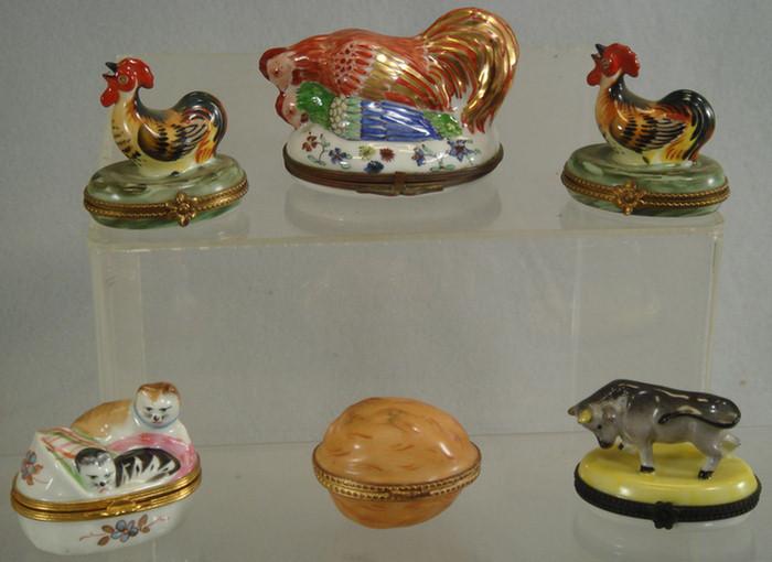 Appraisal: Limoges porcelain figural dresser boxes retailed and marked from Tiffany