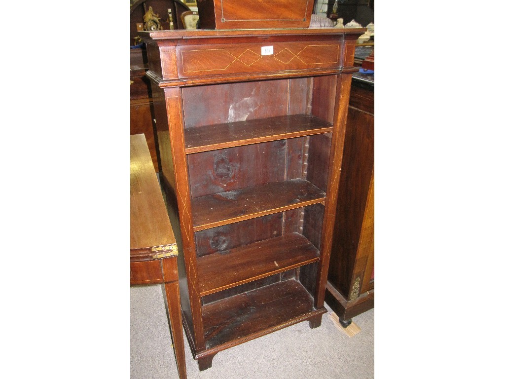 Appraisal: Edwardian mahogany and string inlaid open bookcase