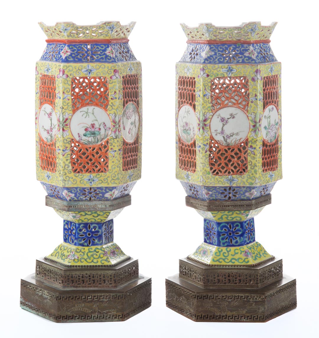 Appraisal: Pair of Chinese Export Famille Juane lamps first quarter- th