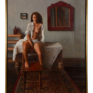 Appraisal: Douglas Ferrin American b Untitled 'Seated Semi-Nude Female' oil on